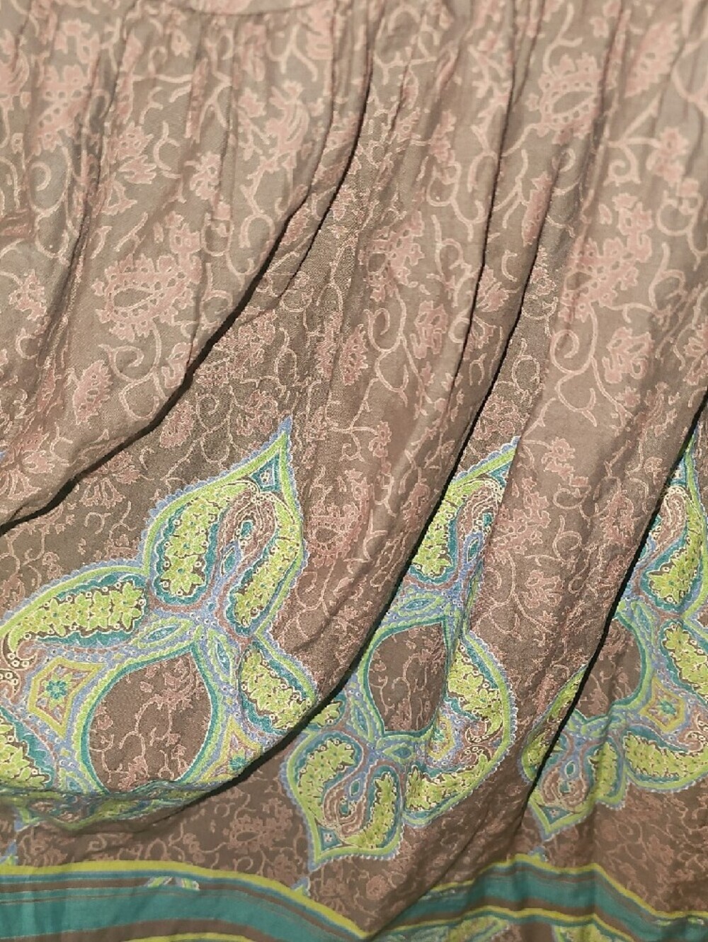 MKM Brown Paisley Print Sleeveless Dress with Teal Border Size Large - Picture 5 of 11
